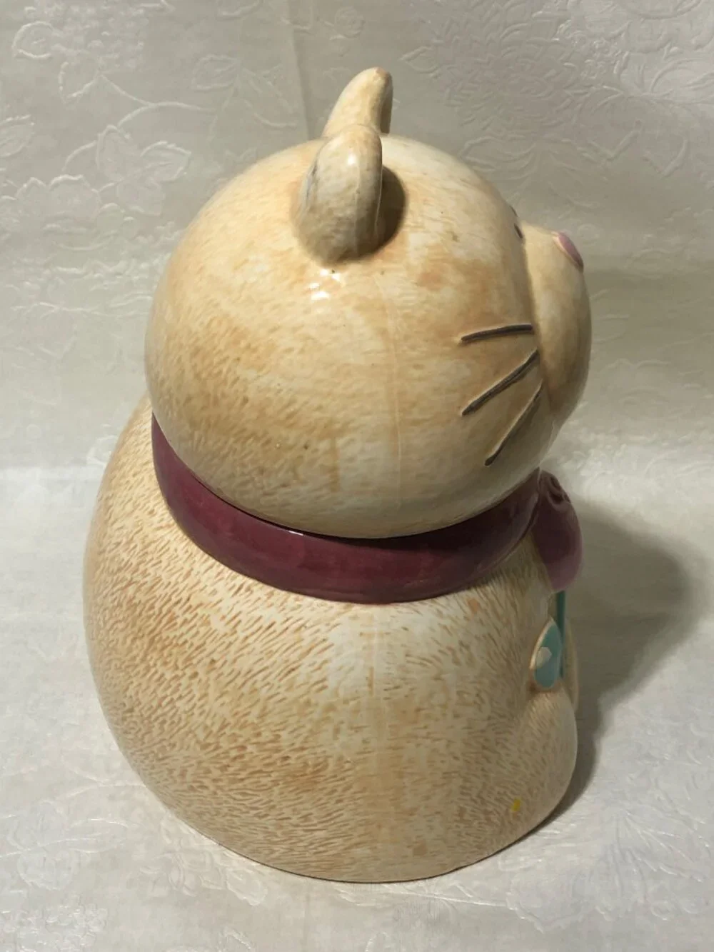 Vintage Treasure Craft Ginger Cat Cookie Jar w/ Flower by Susan Marie
